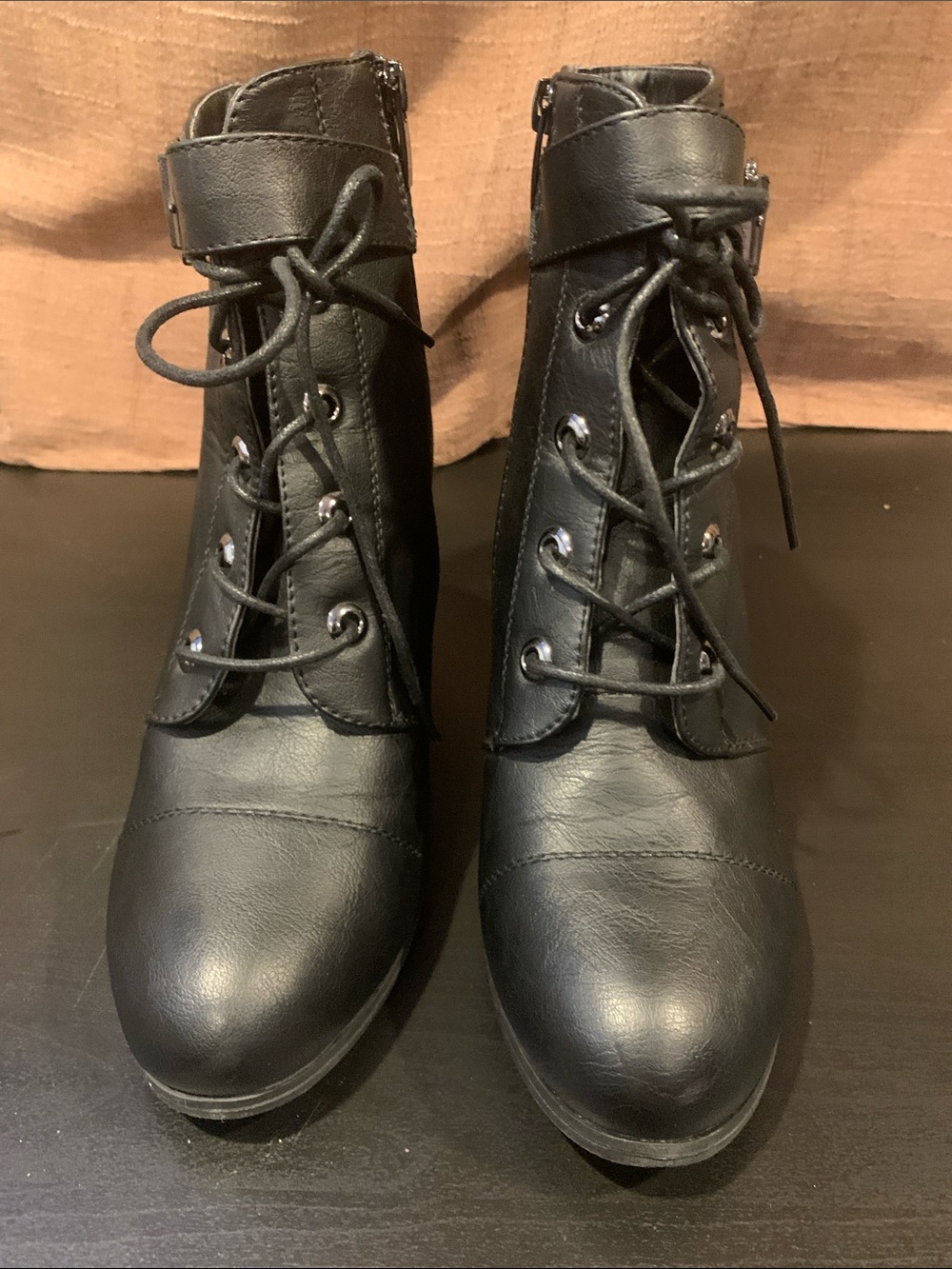 TOP Moda Black Lace-Up Ankle Boots with Strap
